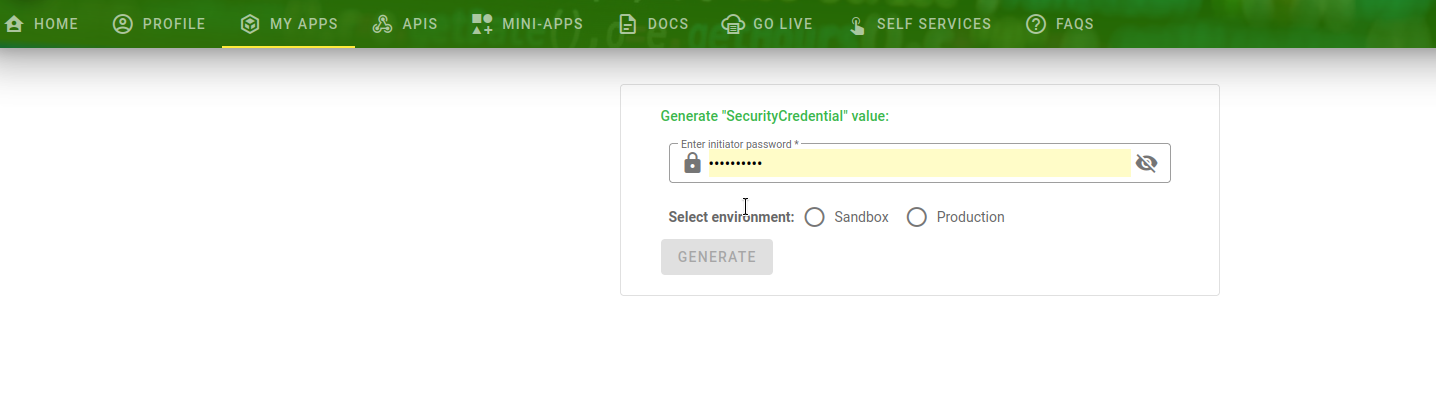 Test credentials